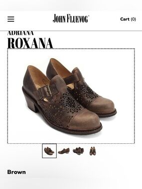 John Fluevog Roxana Brown Laser-Cut Leather Mary Jane Heels